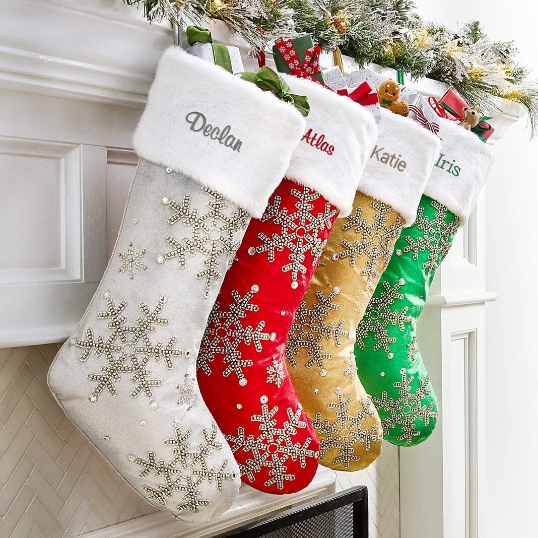 Sparkling Snowflake Beaded Stocking