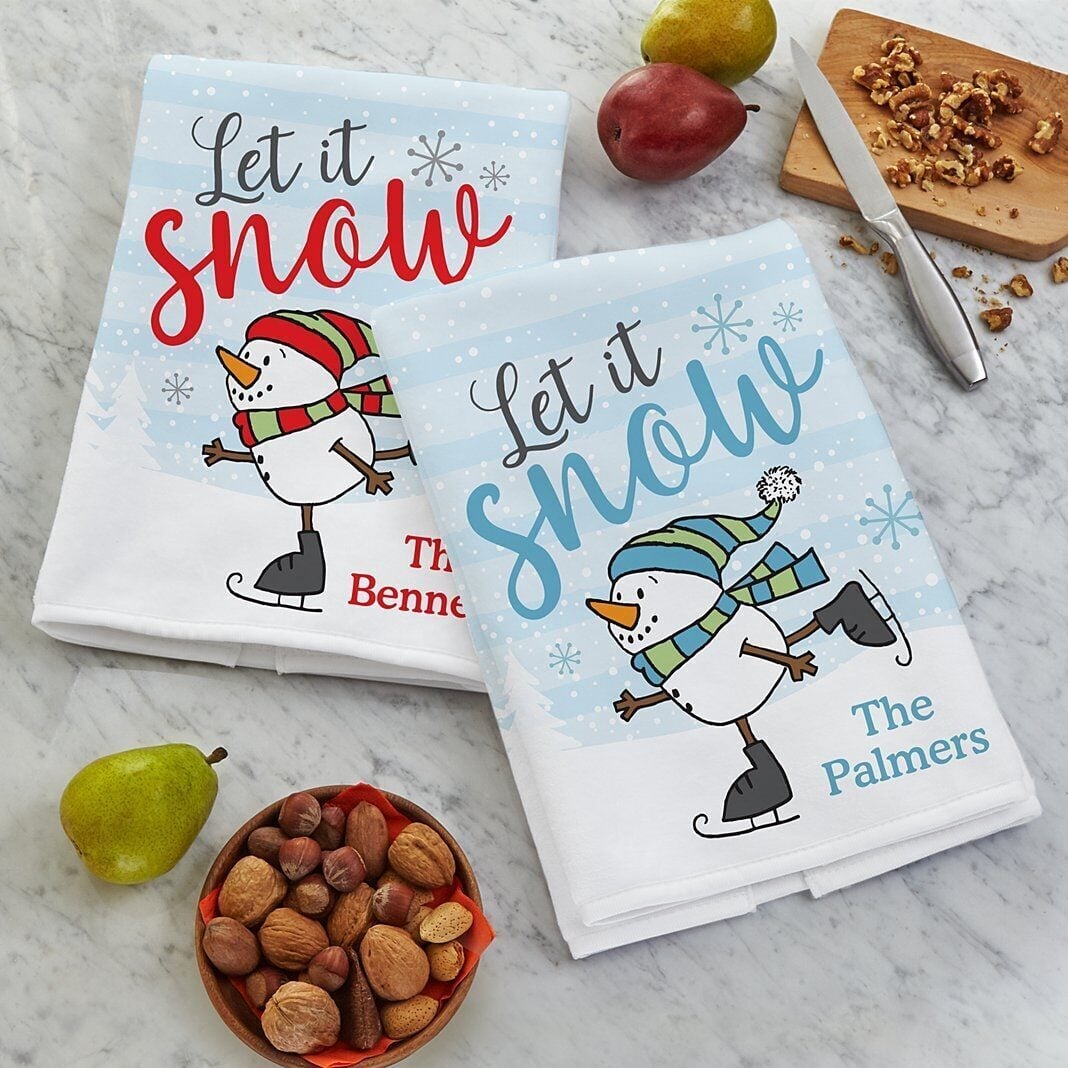 Skating Snowman Kitchen Towel (Single Towel)