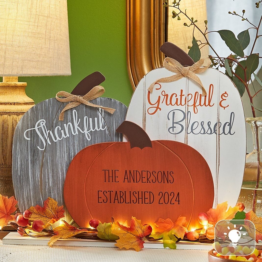 Rustic Wood Light-Up Pumpkins