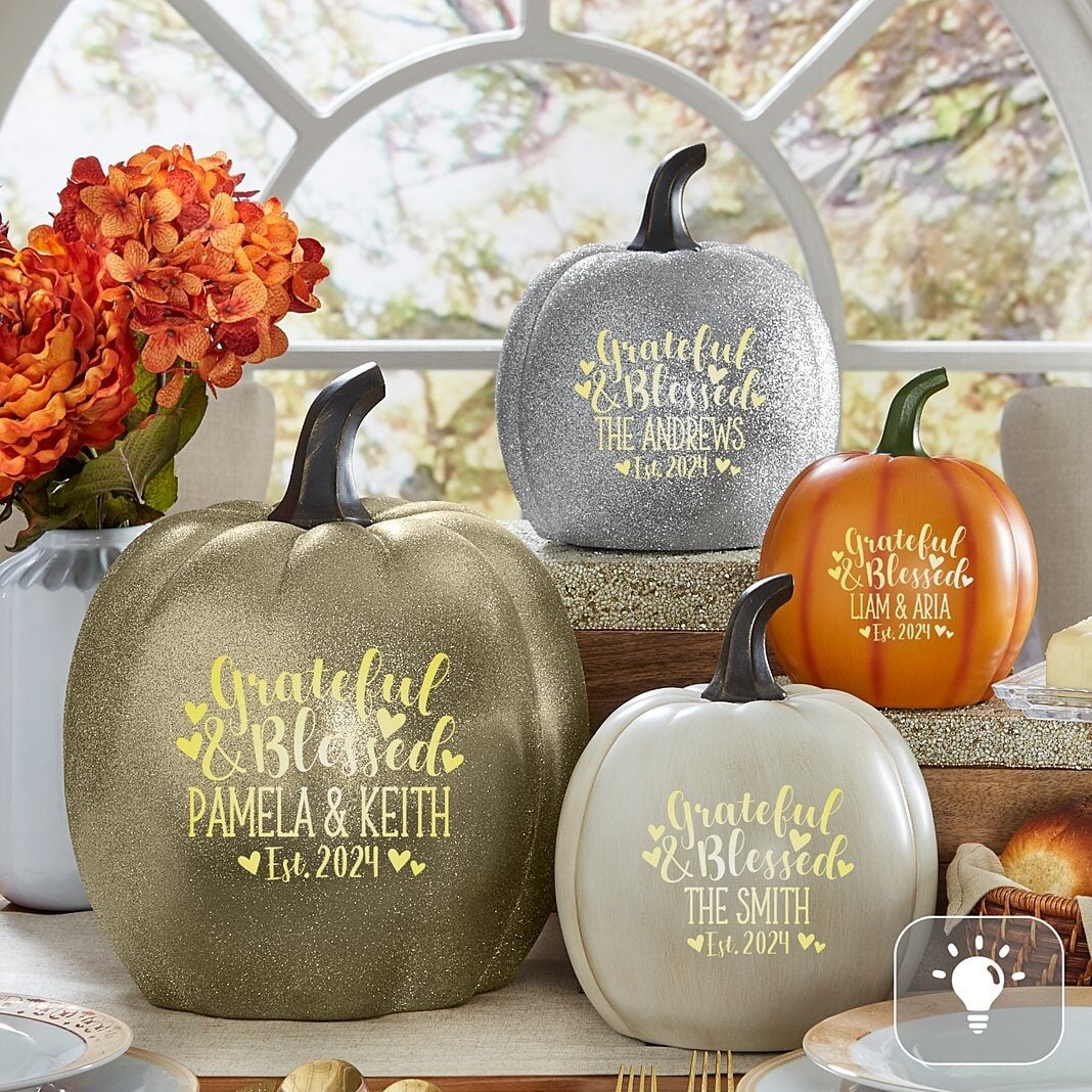 Light-Up Grateful & Blessed Pumpkin