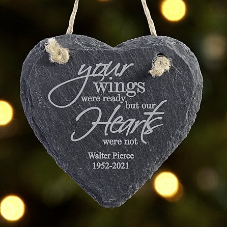 Memorial Wings Heart Slate Ornament