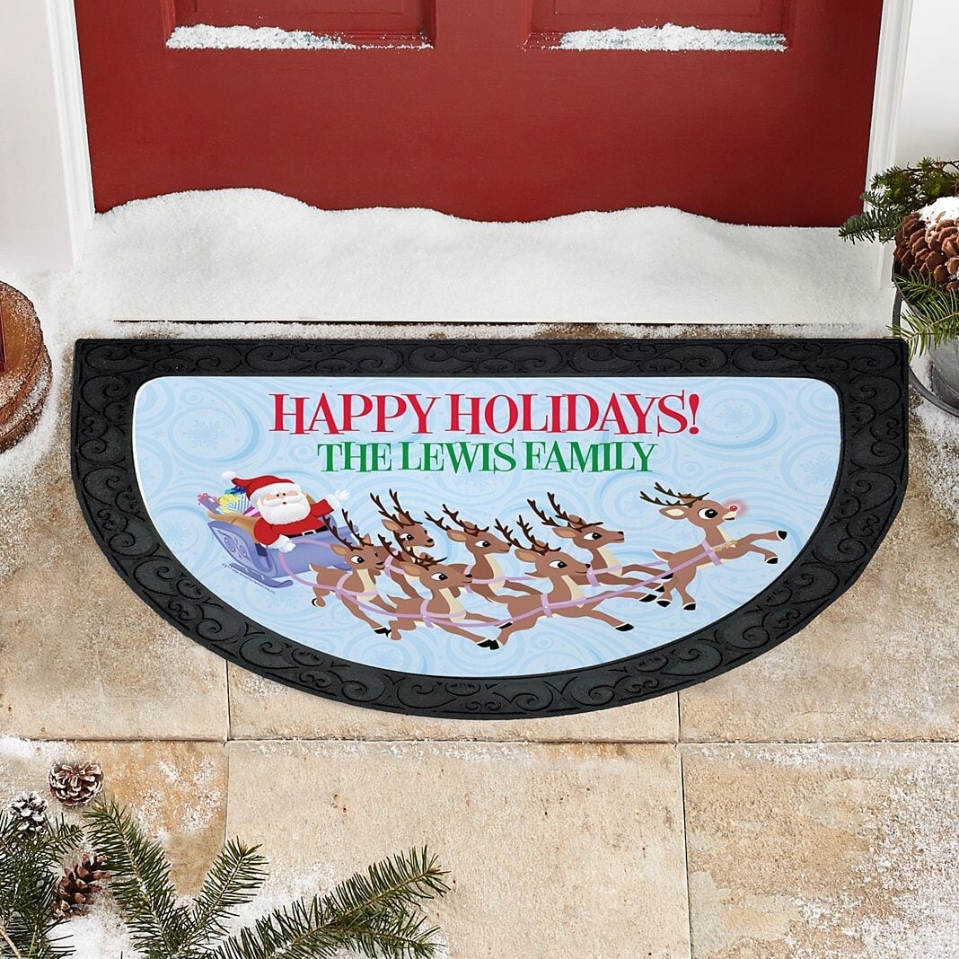 RudolphÂ® Christmas Sleigh Half Round Doormat (Doormat)