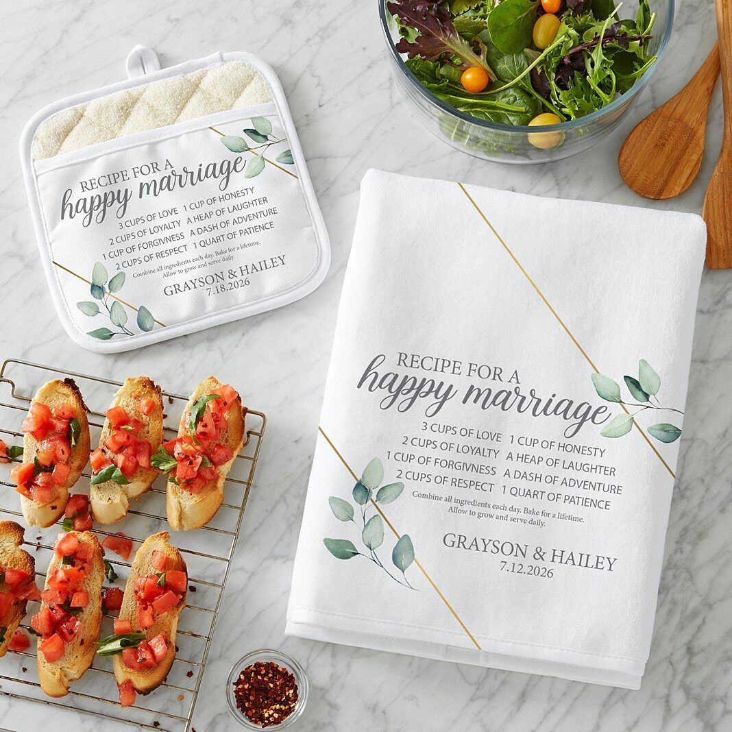 Recipe for a Happy Marriage Pot Holder and Towel Set