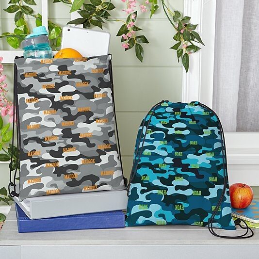 New Camo Name Allover Print Drawstring Bags