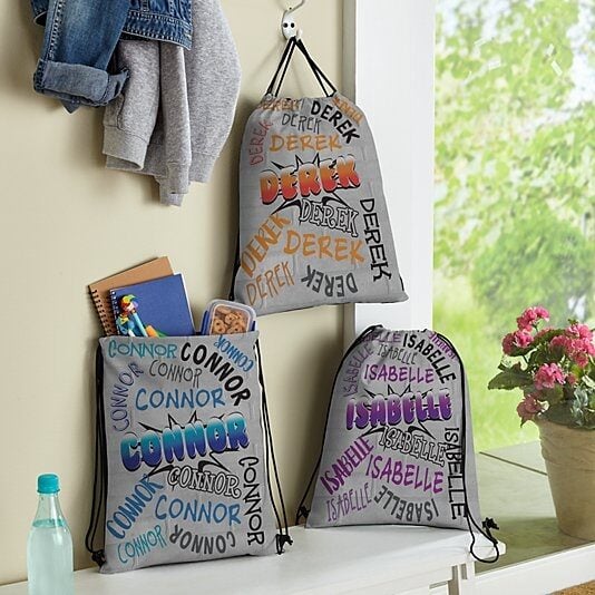 New Graffiti Name Allover Print Drawstring Bags