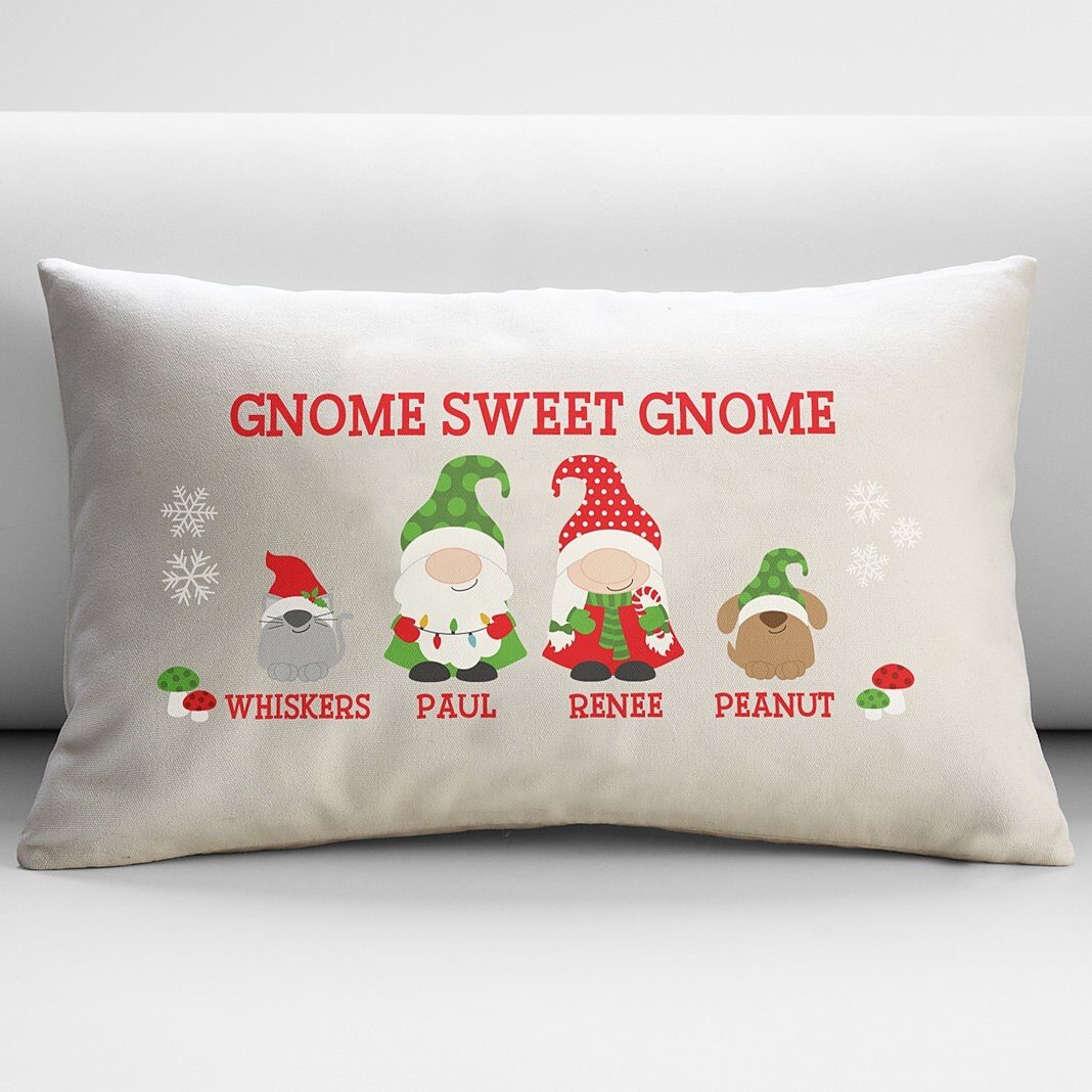 New Holiday Gnome Family Throw Pillow