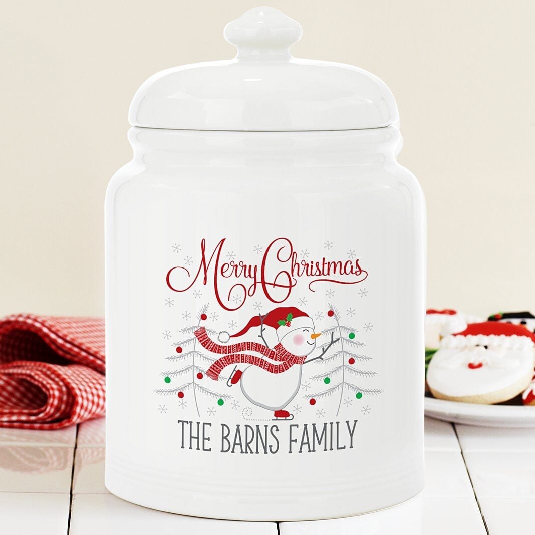 New Berry Merry Snowman Ceramic Cookie Jar