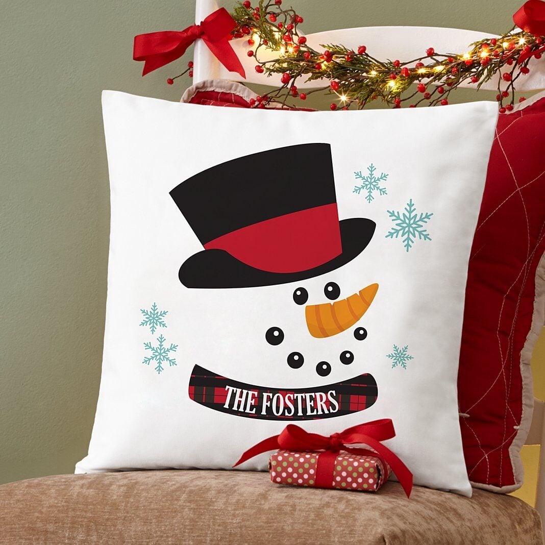 New Holly Jolly Snowman Throw Pillow