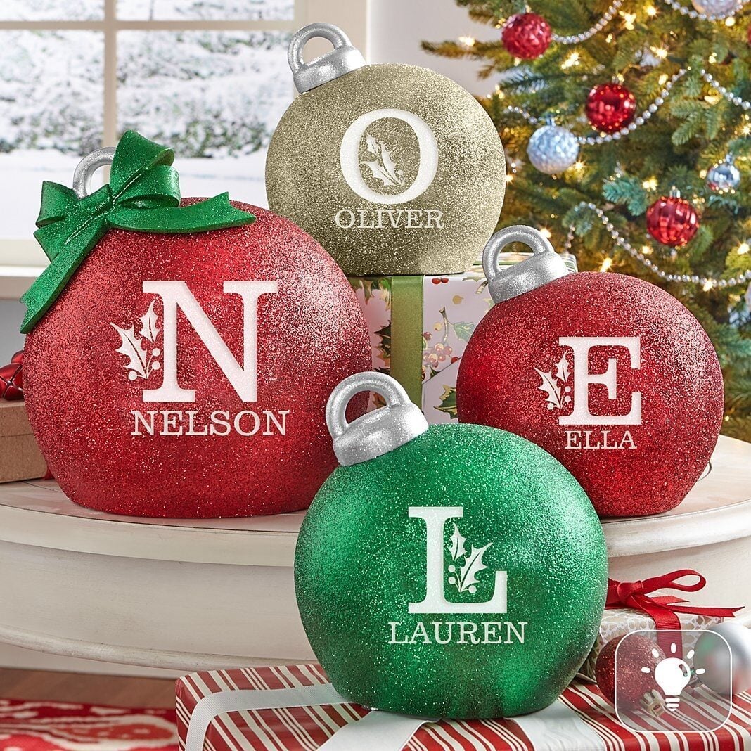 New Holly Initial Glitter Light-Up Table Top Ornament (Small)