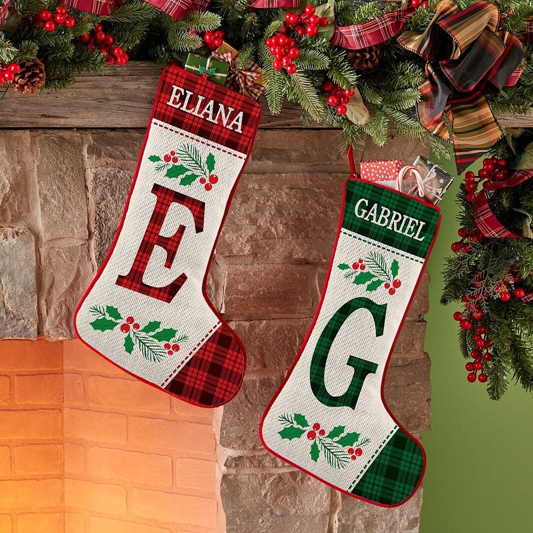New Festive Plaid Initial Stocking