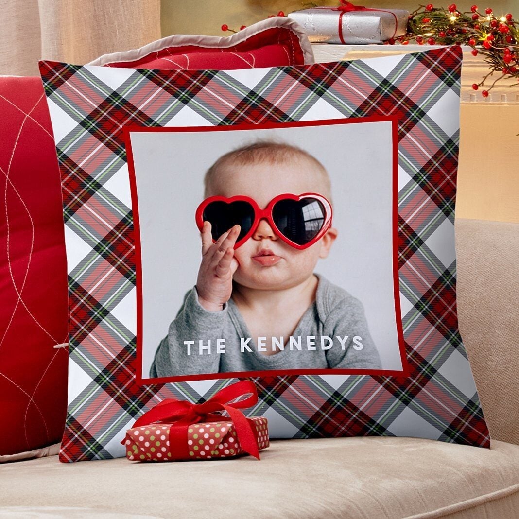 Plaid Photo Throw Pillow