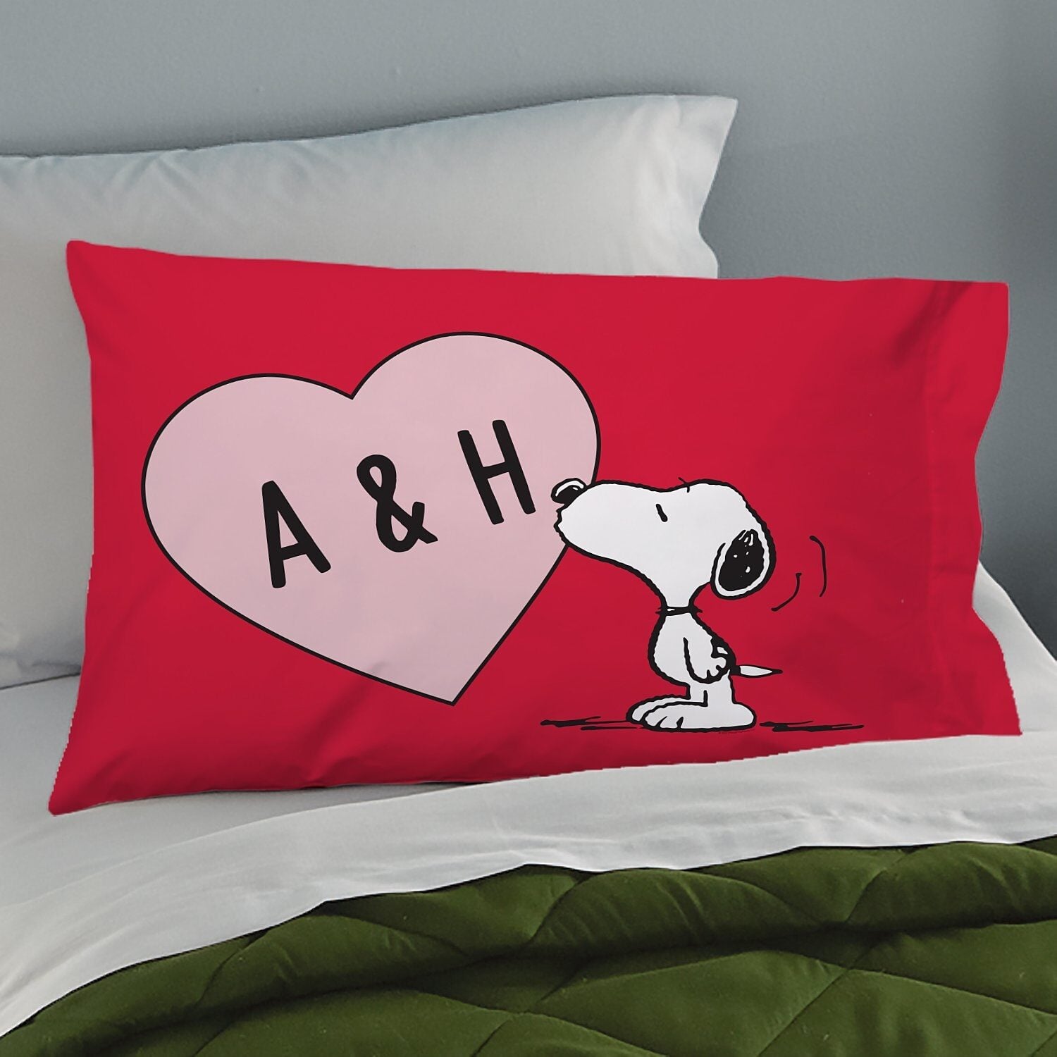 Valentine's Snoopy™ Heart Initials Pillowcase (Plush Pillowcase)