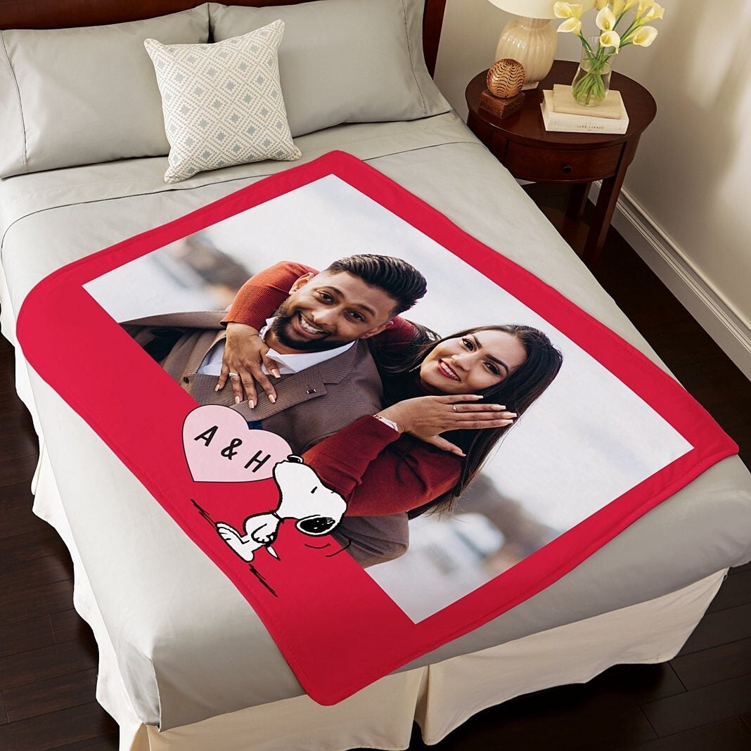 PEANUTS® Valentine's Snoopy Heart Initials Photo Plush Blanket
