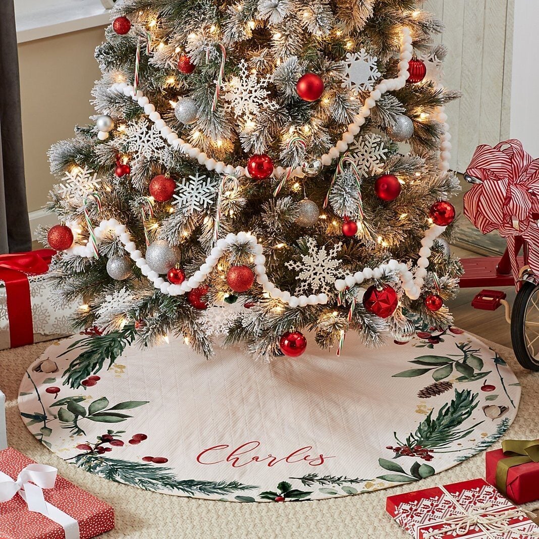 Watercolor Pines Quilted Tree Skirt