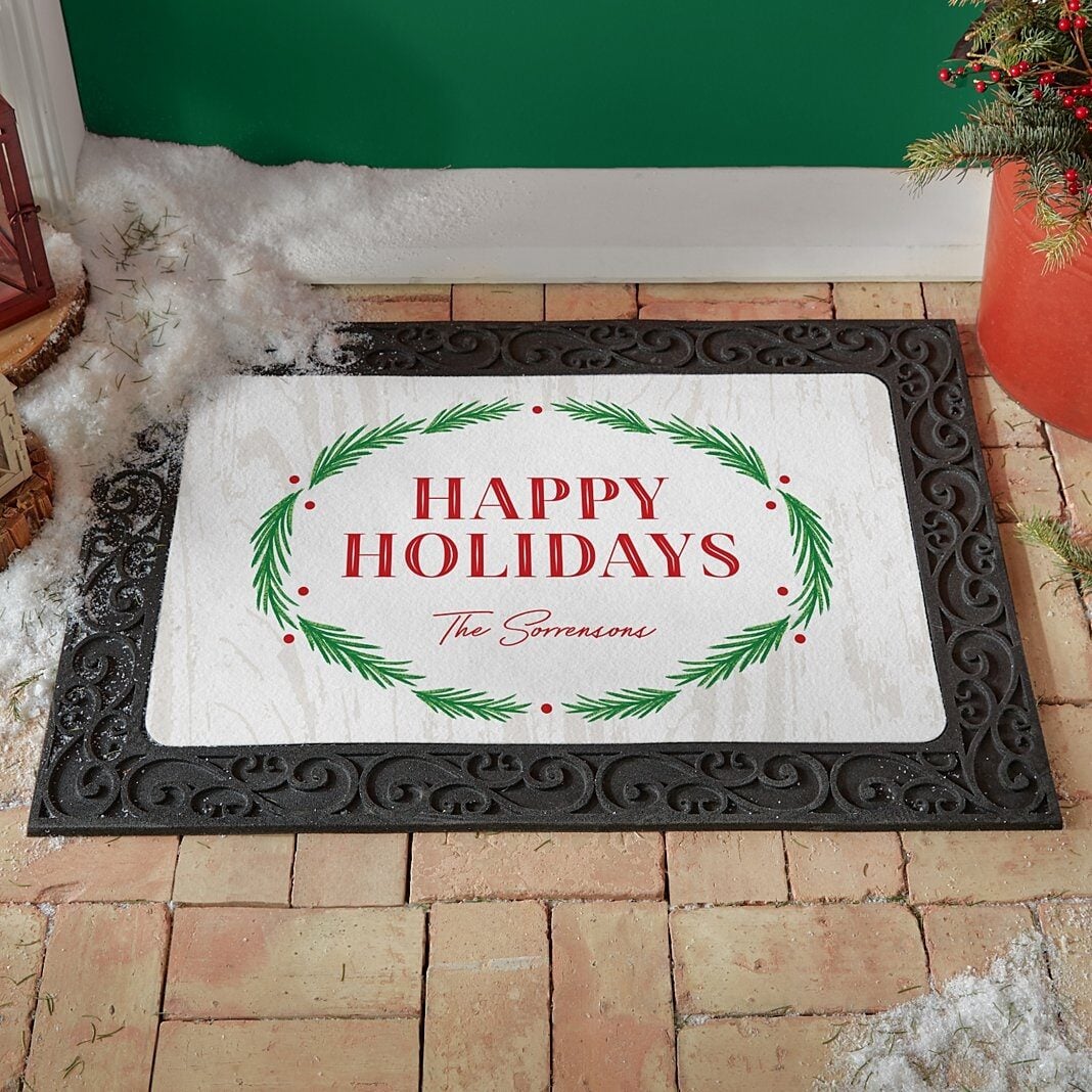 Happy Holidays Wreath Doormat
