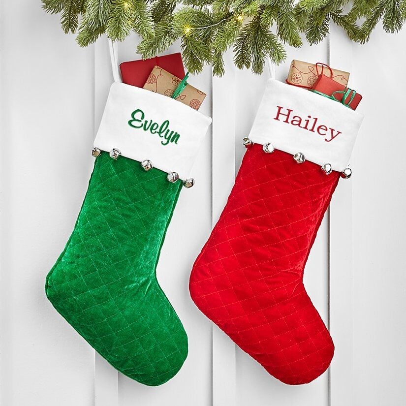 New Jingle Bells Quilted Velvet Stocking