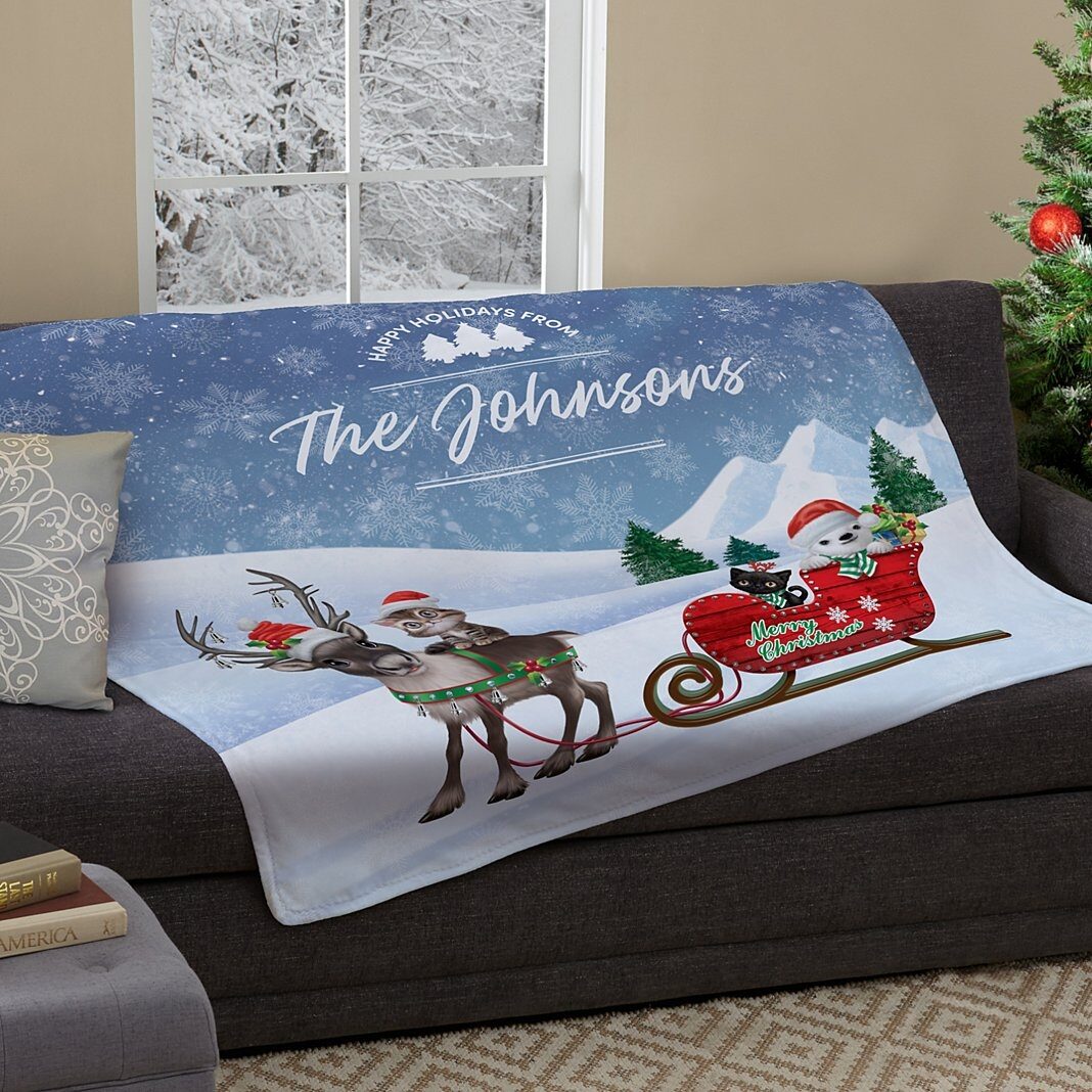 Animal Club International Christmas Delivery Plush Blanket