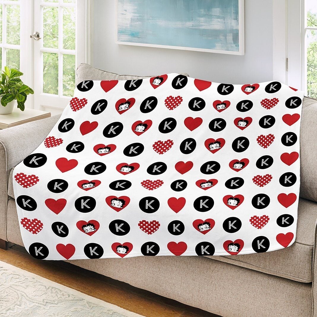 Betty Boop Hearts and Dots All Over Print Plush Blanket