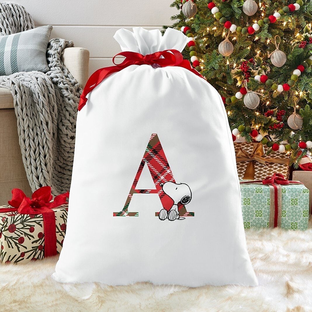 PEANUTS® Snoopy Plaid Initial Oversized Gift Bag