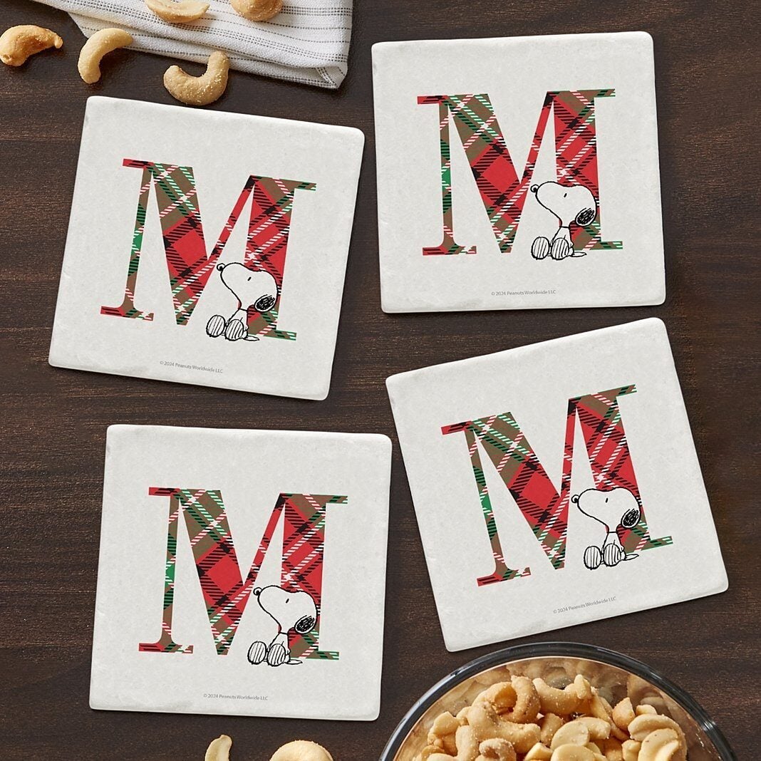 PEANUTS® Snoopy Plaid Initial Marble Coasters