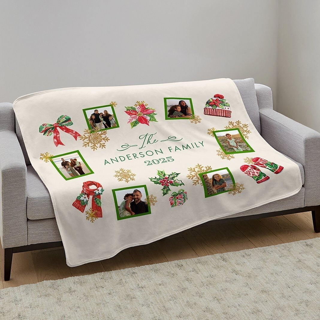 Winter Fun Photo Collage Plush Blanket