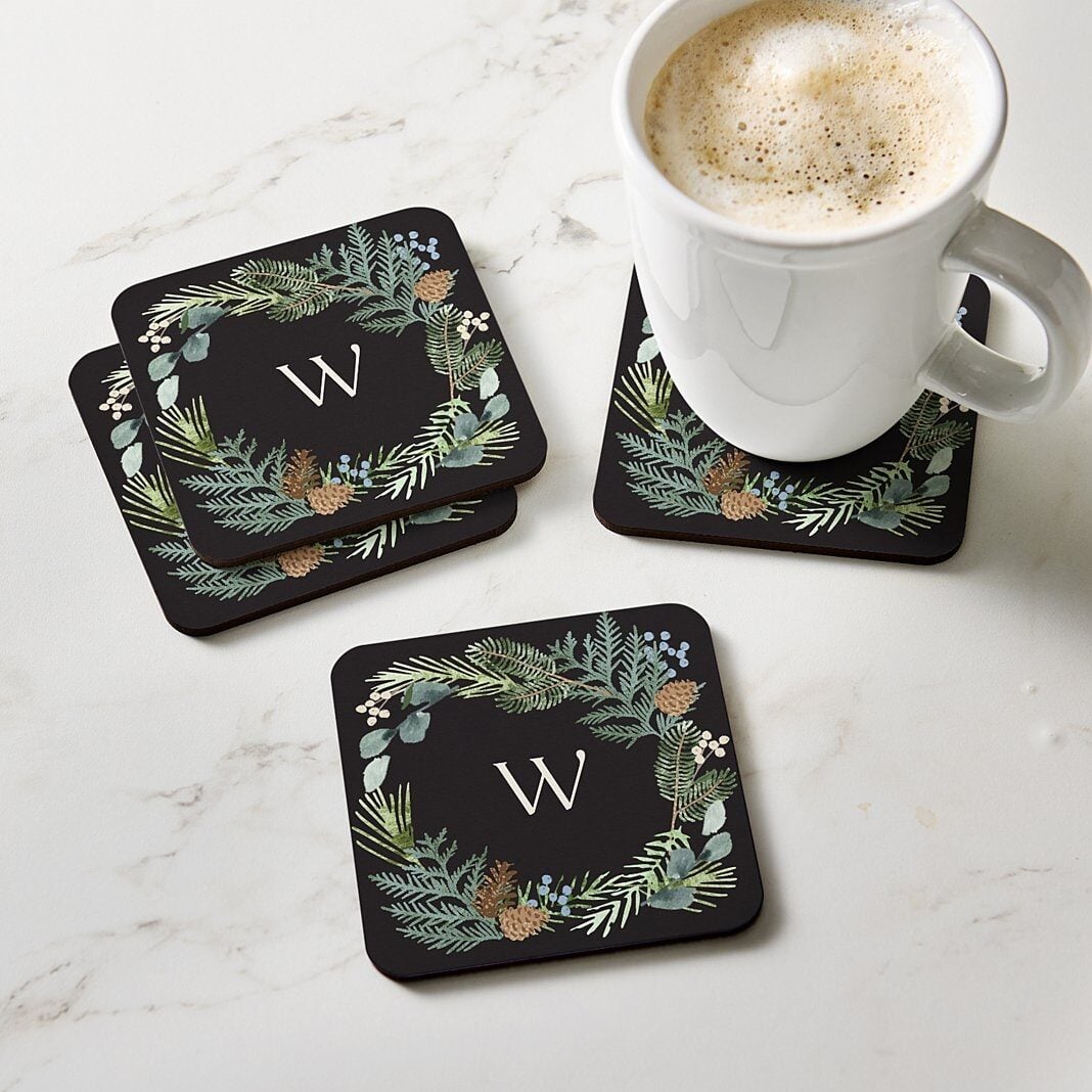 Rustic Wreath Initial Coaster
