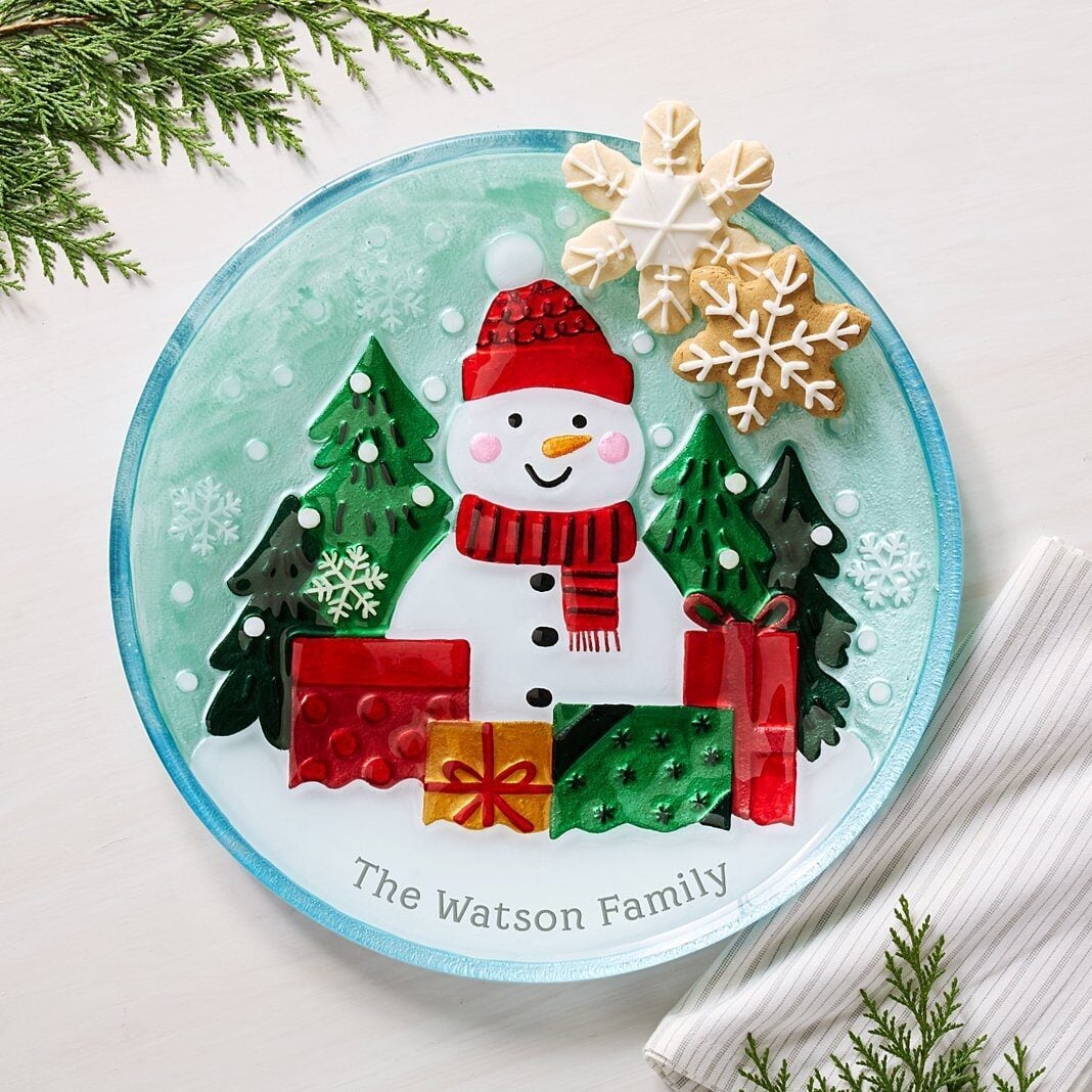 Frosty Snowman Glass Plate