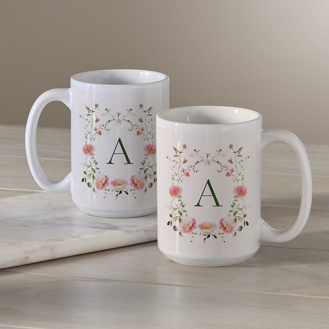 Dainty Floral Monogram Mug
