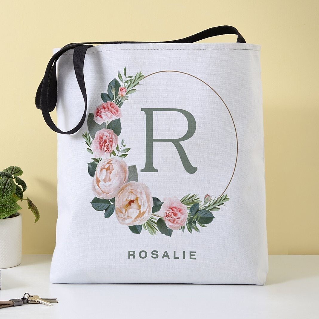 Floral Ring Monogram Tote Bag