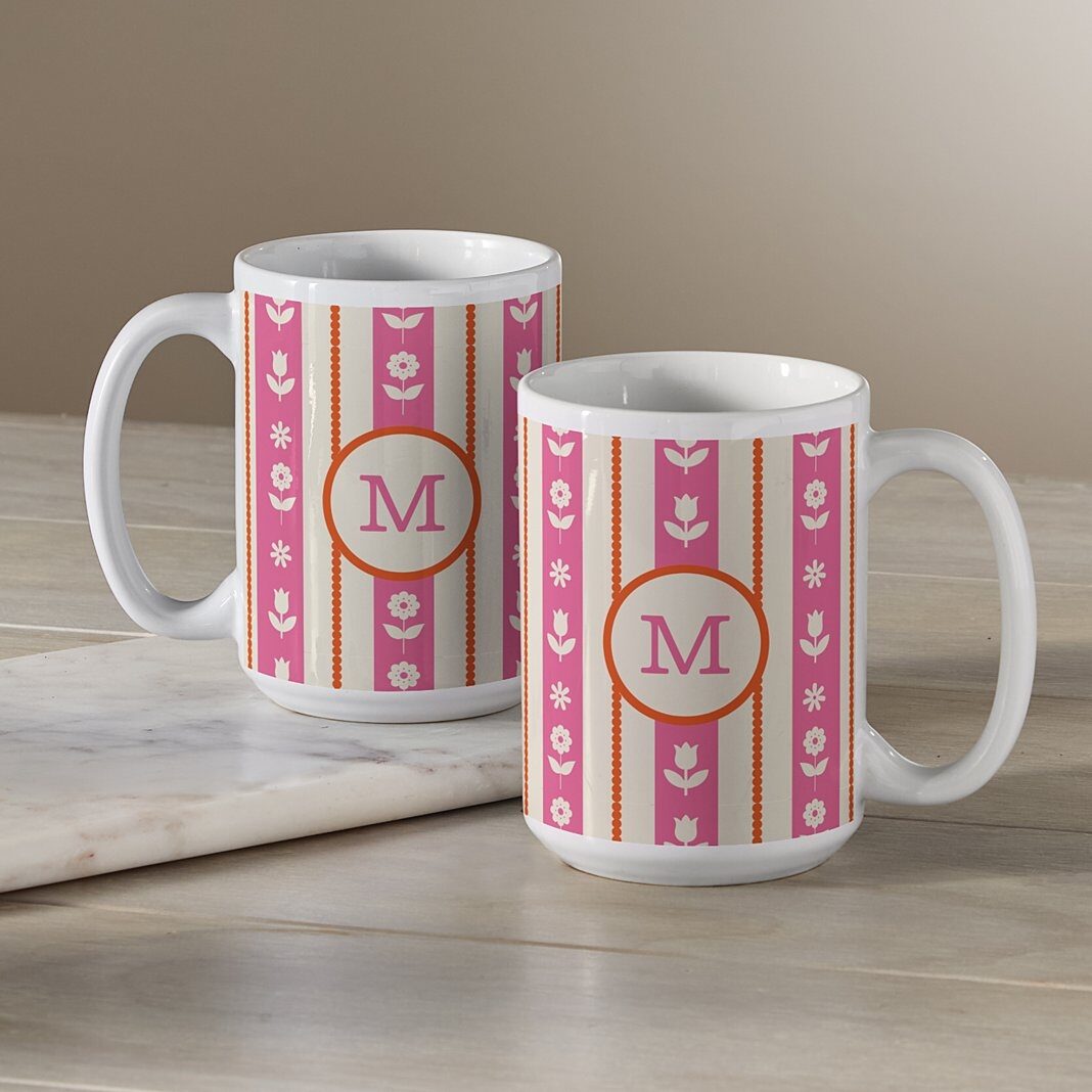 Floral Stripe Initial Mug