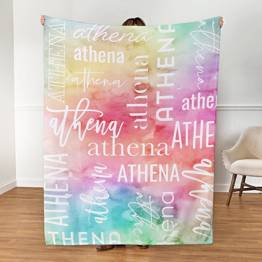Watercolor Name Plush Blanket