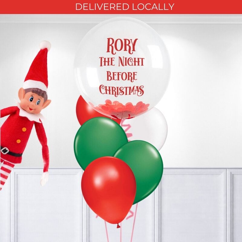 Elf Toy & Personalised Christmas Latex & Bubble Balloon Bunch