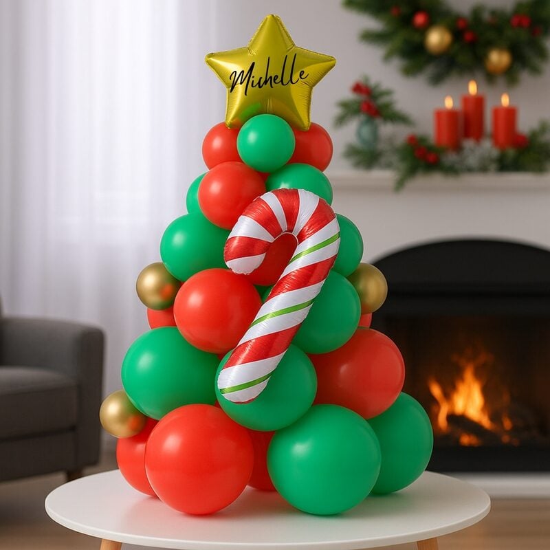 Personalised with Name Mini Christmas Tree Inflated Balloon Stack