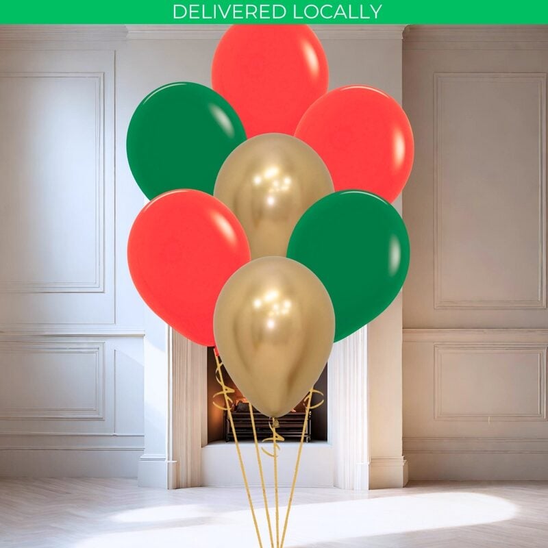 Classic Christmas Party Helium Latex Balloon Bunch (7 Balloons)