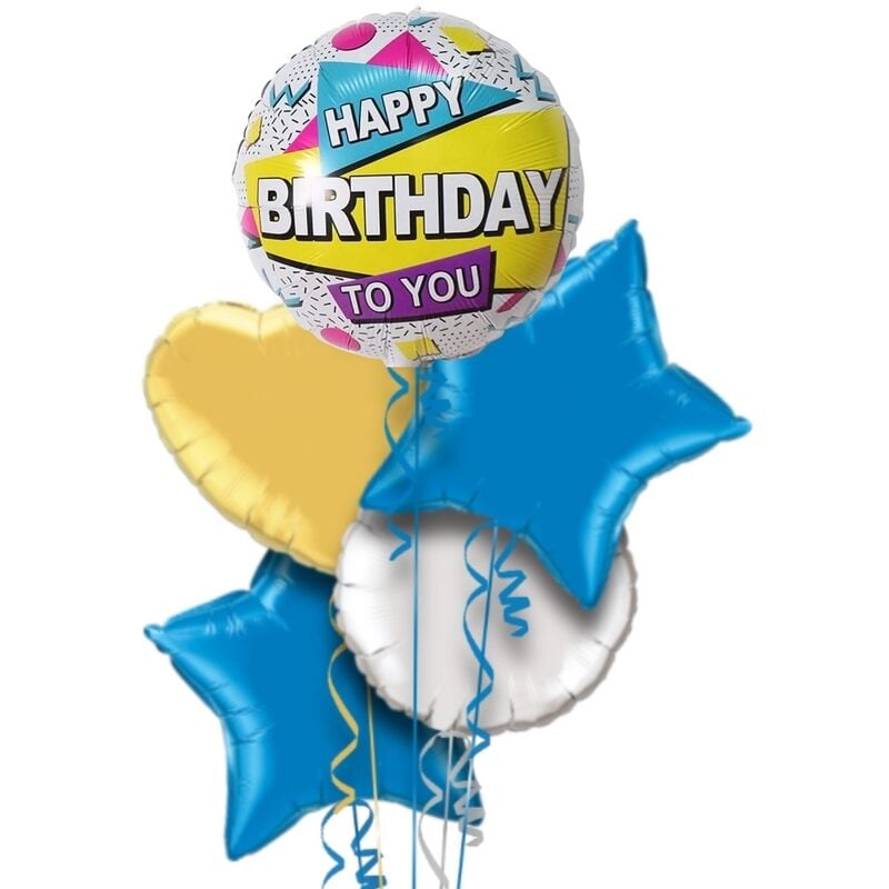 Colourful Banners Happy Birthday Balloon Bouquet With Free Lily O Brien Chocolate Set