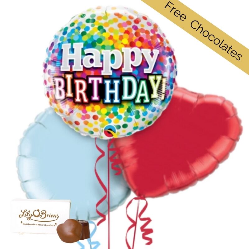 Colourful Splash Happy Birthday Balloon Bouquet With Free Lily O Brien Chocolate Set