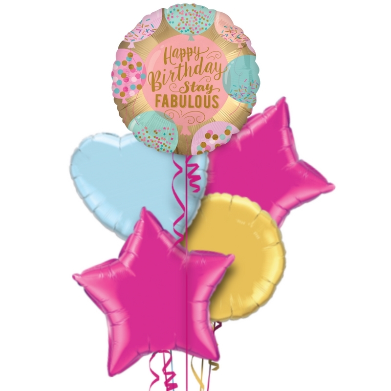 Cute Happy Birthday Stay Fabulous Balloon Bouquet With Free Lily O Brien Chocolate Set