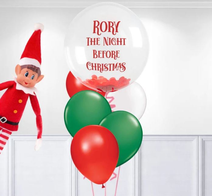 Elf Toy & Personalised Christmas Latex & Bubble Balloon Bunch