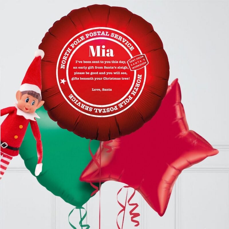 Elf On The Shelf Personalised Inflated Christmas Balloon Bunch (4 Balloons)