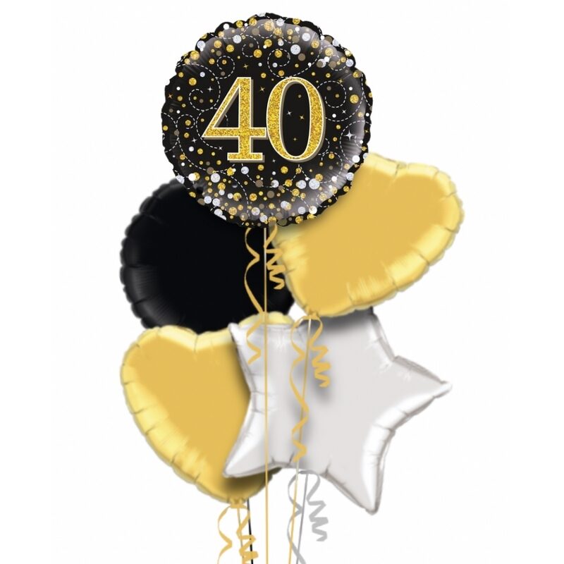 Happy 40th Birthday Black & Gold Holographic Balloon Bouquet