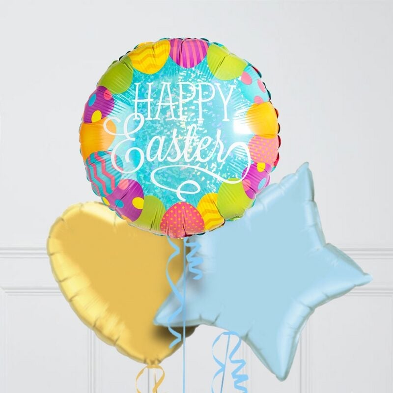 Happy Easter Pastel Eggs Inflated Foil Balloon Bunch (4 Balloons)
