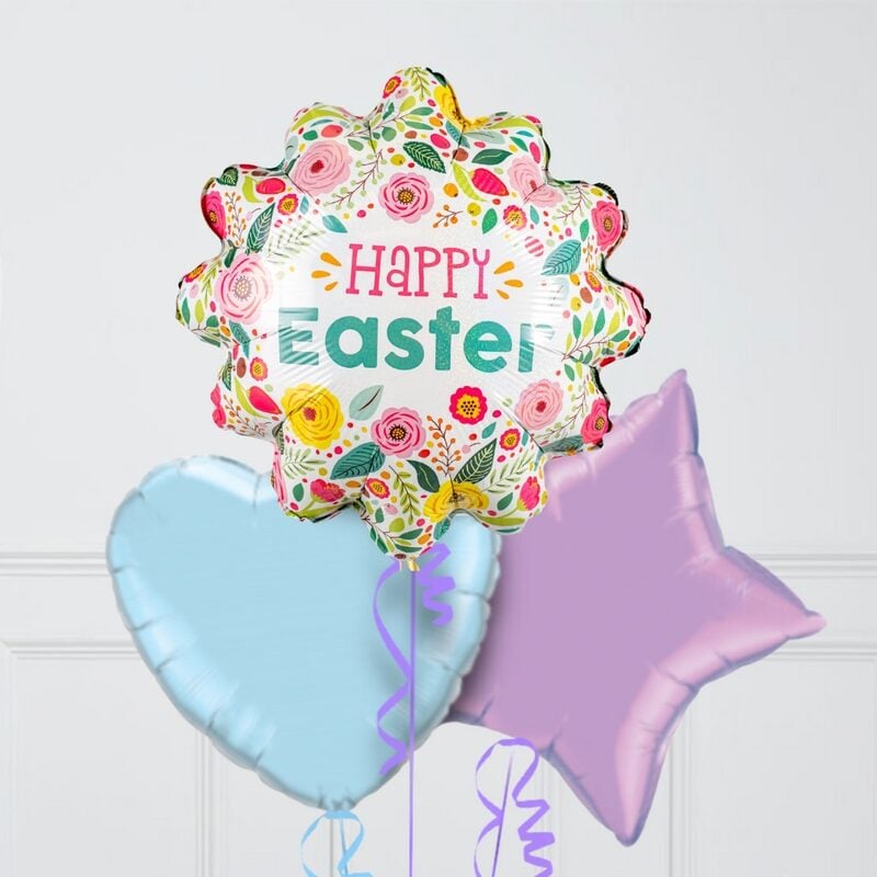 Happy Easter Spring Garden Pastel Matte Inflated Foil Balloon Bunch (4 Balloons)