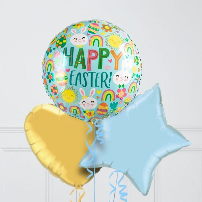 Happy Easter Spring Rainbows Inflated Foil Balloon Bunch (4 Balloons)