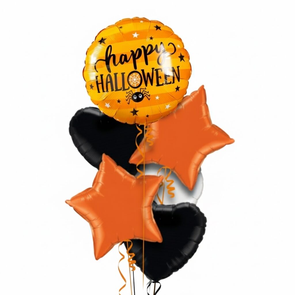 Happy Halloween Spider Inflated Foil Balloon Bunch