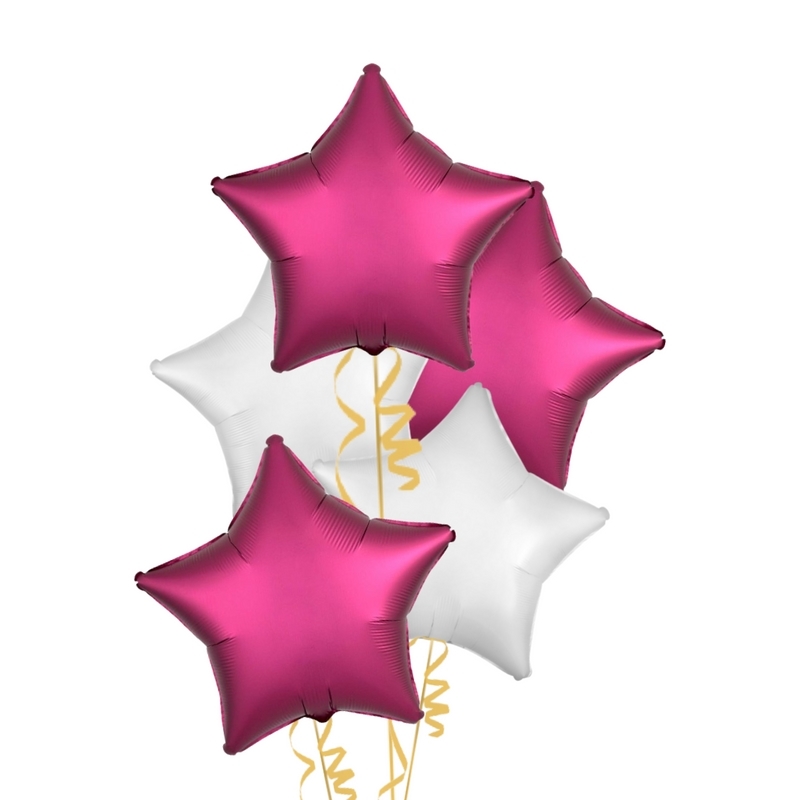 Magenta Pomegranate and White Stars Balloon Bouquet