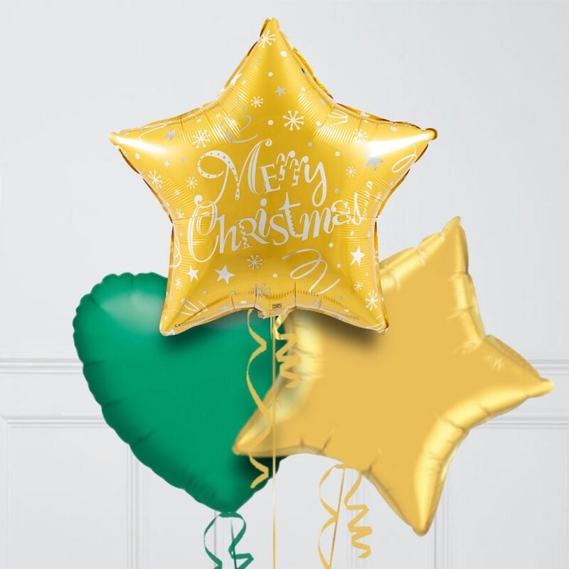 Merry Christmas Golden Inflated Foil Christmas Balloons (4 Balloons)