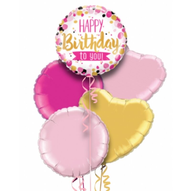Pink and Gold Happy Birthday to You Balloon Bouquet