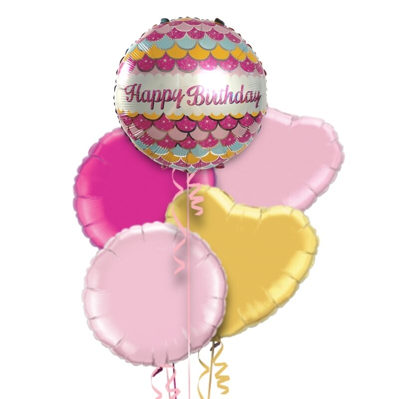 Pink Party Happy Birthday Balloon Bouquet With Free Lily O Brien Chocolate Set