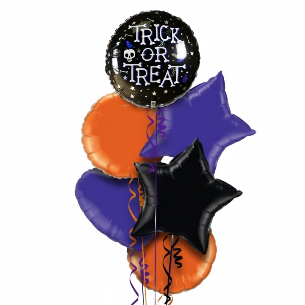 Trick Or Treat Iridescent Purple Halloween Foil Balloon Bunch