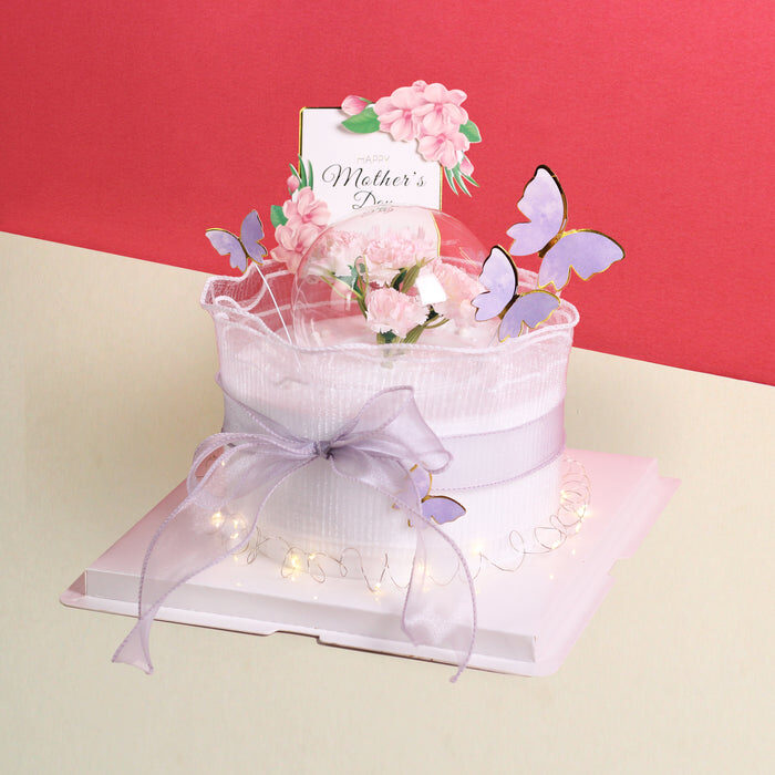 Mother's Day Carnation Acrylic Ball Yam Mille Crepe Cake 6 Inch